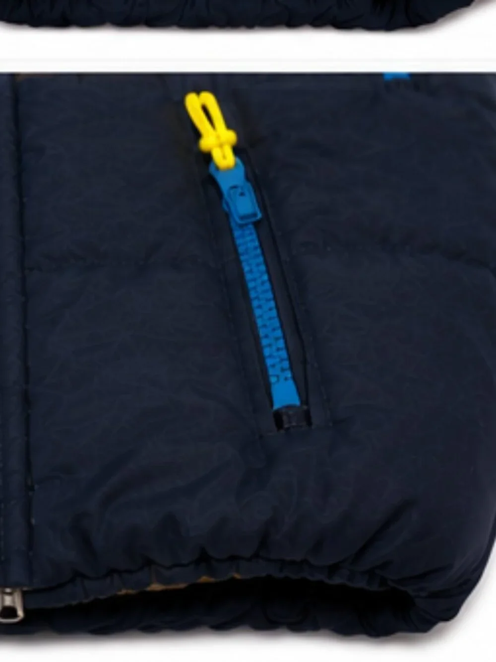 H&M Baby Color Block Hooded Puffer Winter Jacket Navy Teal Tan – Size 12–18 Mont